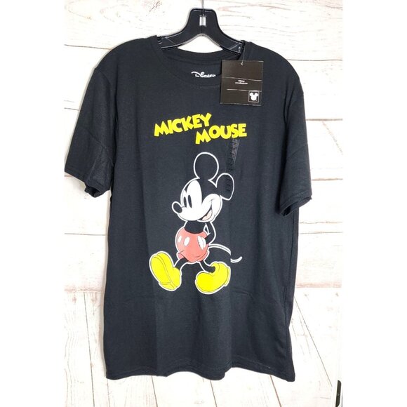 Disney Large Mickey Mouse Graphic Crew Neck Cotton/Polyester Black T Shirt - Picture 1 of 10